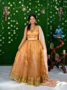 Bridal Pure Tissue Silk - Peach (Lehenga)